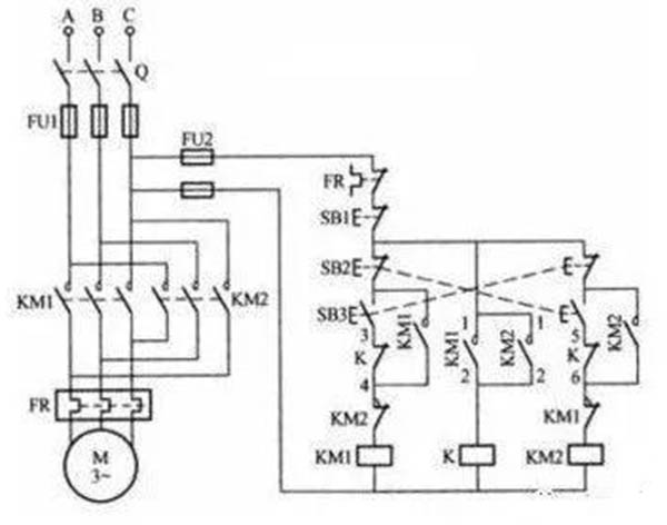 防止相间短路的电机正反转控制电路接线图