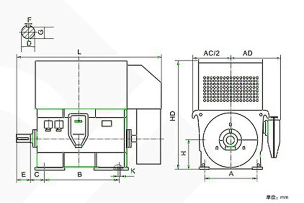 YKK系列高压电机安装尺寸图以及对照表——西安泰富西玛电机