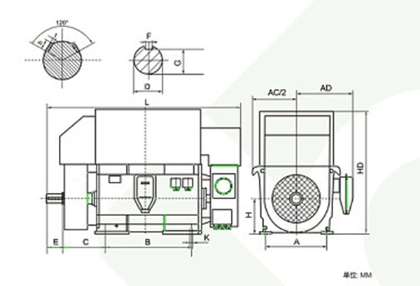 YRKK系列6KV高压三相异步电动机安装尺寸图以及对照表——西安泰富西玛电机